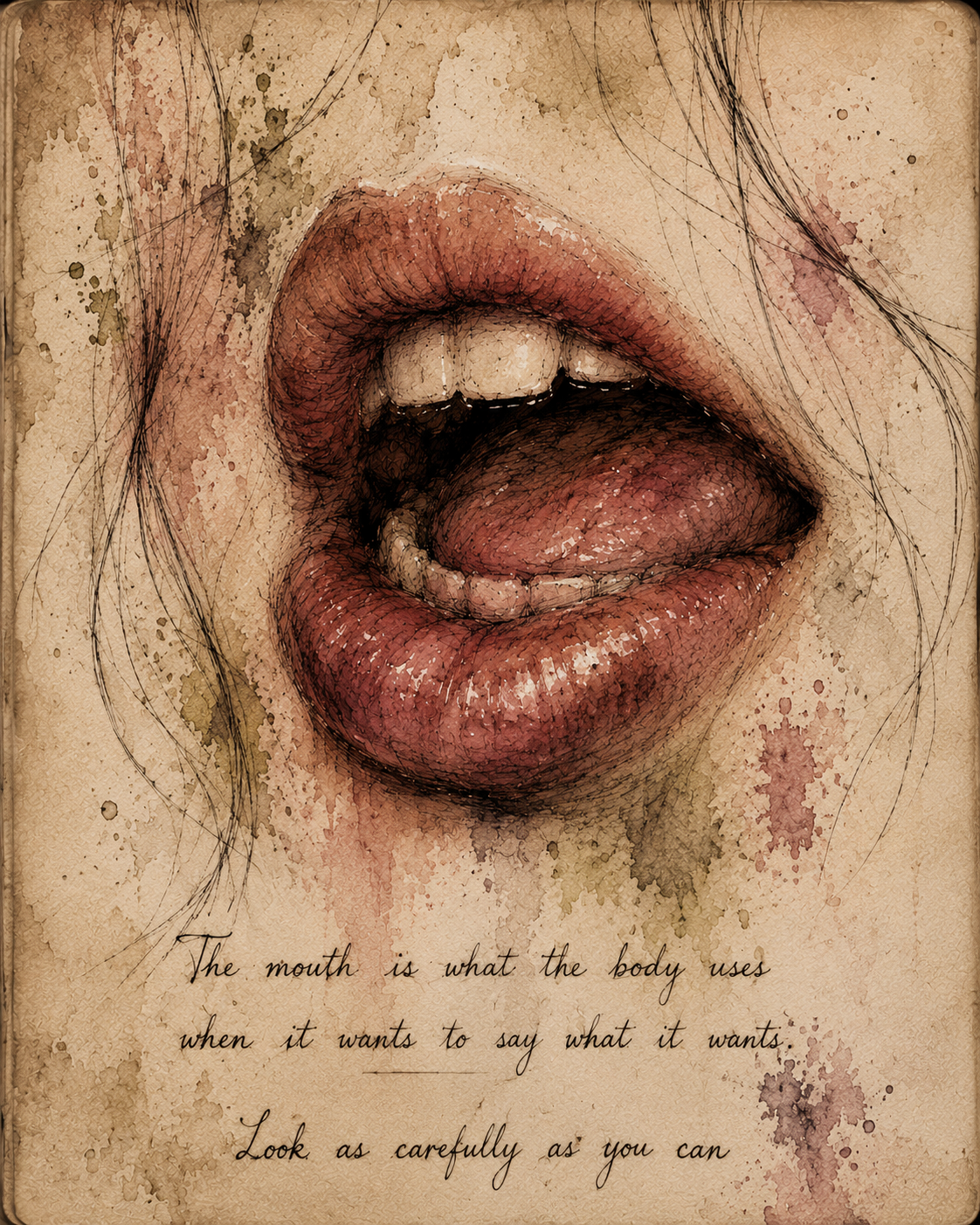 Watercolor close-up artwork of a mouth